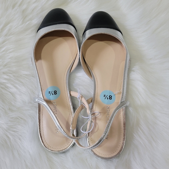 Marc Fisher Silver and Black Women's Slingback Flats - Picture 6 of 9